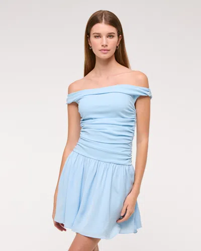 Abercrombie & Fitch Off-the-shoulder Ruched Mini Dress In Blue