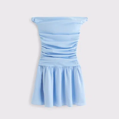 Abercrombie & Fitch Off-the-shoulder Ruched Mini Dress In Blue