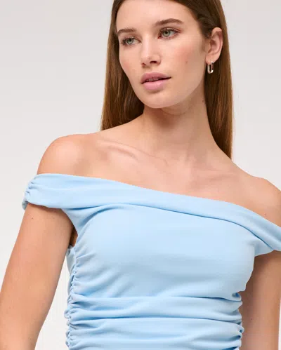 Abercrombie & Fitch Off-the-shoulder Ruched Mini Dress In Blue