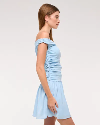 Abercrombie & Fitch Off-the-shoulder Ruched Mini Dress In Blue