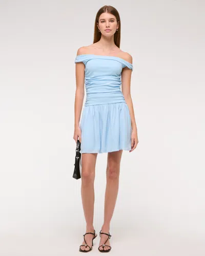 Abercrombie & Fitch Off-the-shoulder Ruched Mini Dress In Blue