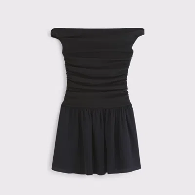 Abercrombie & Fitch Off-the-shoulder Ruched Mini Dress In Black