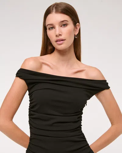 Abercrombie & Fitch Off-the-shoulder Ruched Mini Dress In Black