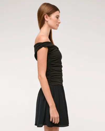 Abercrombie & Fitch Off-the-shoulder Ruched Mini Dress In Black
