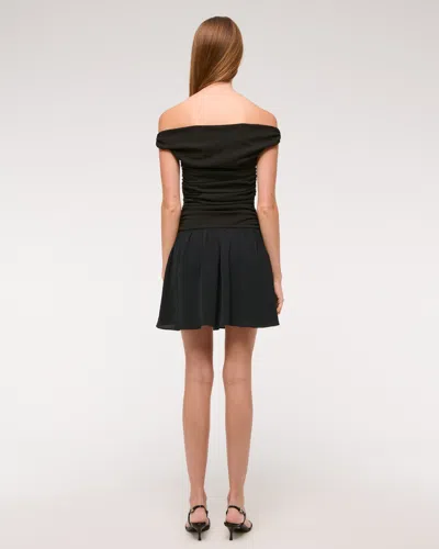 Abercrombie & Fitch Off-the-shoulder Ruched Mini Dress In Black