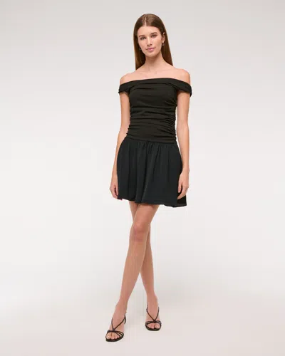 Abercrombie & Fitch Off-the-shoulder Ruched Mini Dress In Black