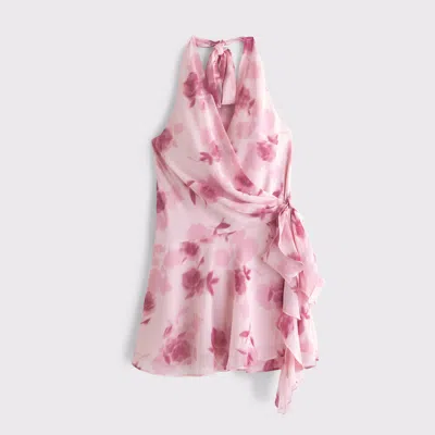 Abercrombie & Fitch Draped Halter Mini Dress In Pink
