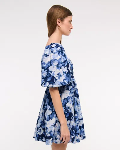 Abercrombie & Fitch The A&f Emerson Poplin Puff Sleeve Mini Dress In Blue