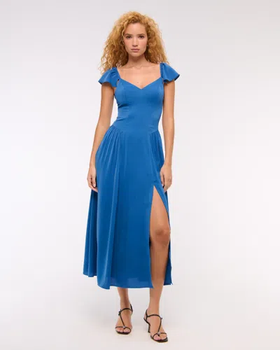 Abercrombie & Fitch Flutter Sleeve Midi Dress In Blue
