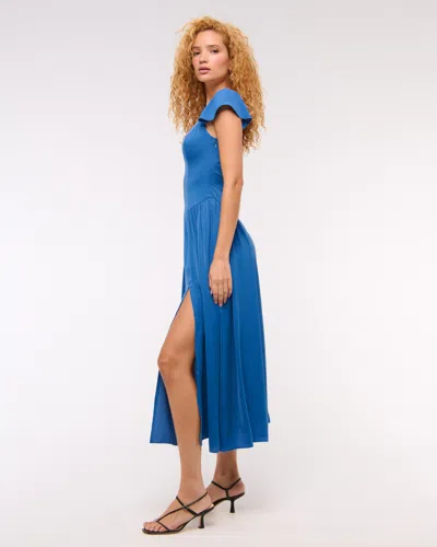 Abercrombie & Fitch Flutter Sleeve Midi Dress In Blue