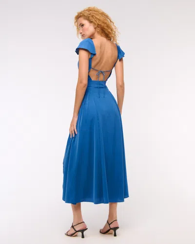Abercrombie & Fitch Flutter Sleeve Midi Dress In Blue
