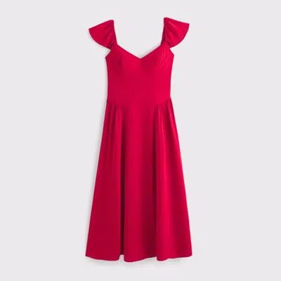 Abercrombie & Fitch Flutter Sleeve Midi Dress In Red