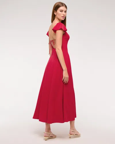 Abercrombie & Fitch Flutter Sleeve Midi Dress In Red