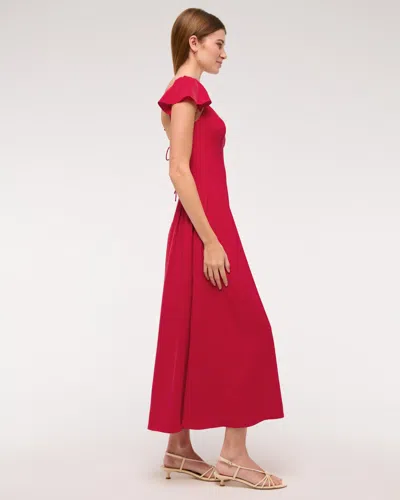 Abercrombie & Fitch Flutter Sleeve Midi Dress In Red