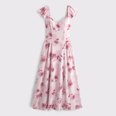 Abercrombie & Fitch Flutter Sleeve Midi Dress In Pink
