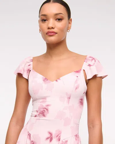 Abercrombie & Fitch Flutter Sleeve Midi Dress In Pink