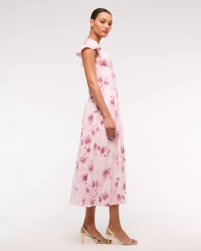 Abercrombie & Fitch Flutter Sleeve Midi Dress In Pink