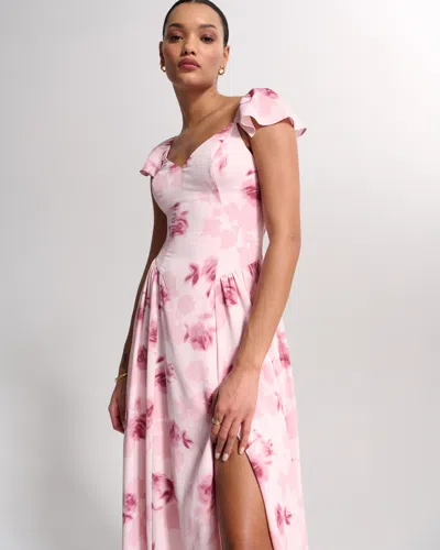 Abercrombie & Fitch Flutter Sleeve Midi Dress In Pink