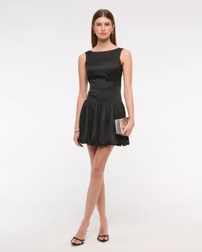 Abercrombie & Fitch High-neck Bubble Hem Mini Dress In Black