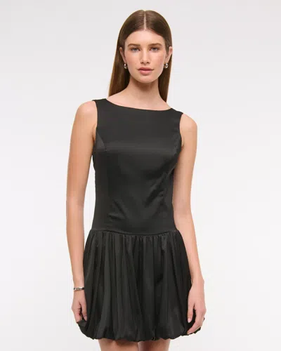 Abercrombie & Fitch High-neck Bubble Hem Mini Dress In Black
