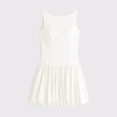 Abercrombie & Fitch High-neck Bubble Hem Mini Dress In White
