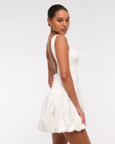 Abercrombie & Fitch High-neck Bubble Hem Mini Dress In White