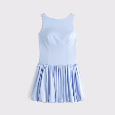 Abercrombie & Fitch High-neck Bubble Hem Mini Dress In Blue