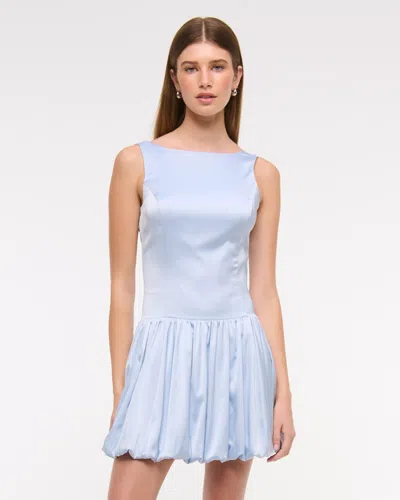 Abercrombie & Fitch High-neck Bubble Hem Mini Dress In Blue