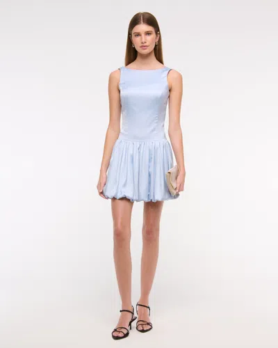 Abercrombie & Fitch High-neck Bubble Hem Mini Dress In Blue