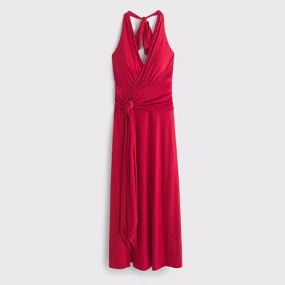 Abercrombie & Fitch Knot-front Maxi Dress In Red