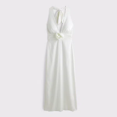 Abercrombie & Fitch Rosette Halter Midi Dress In White