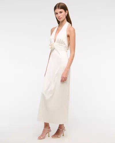 Abercrombie & Fitch Rosette Halter Midi Dress In White