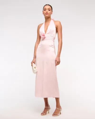 Abercrombie & Fitch Rosette Halter Midi Dress In Pink