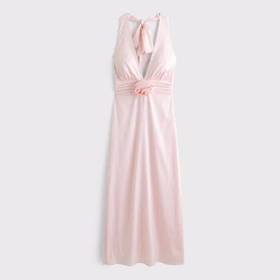 Abercrombie & Fitch Rosette Halter Midi Dress In Pink