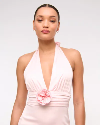 Abercrombie & Fitch Rosette Halter Midi Dress In Pink