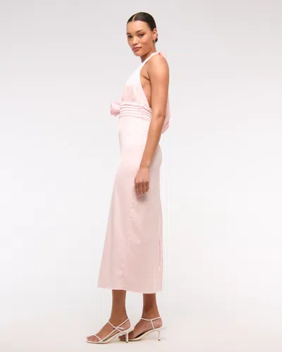 Abercrombie & Fitch Rosette Halter Midi Dress In Pink