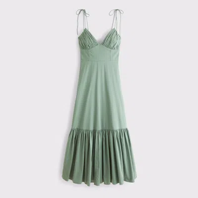Abercrombie & Fitch Tie-strap Tiered Maxi Dress In Green