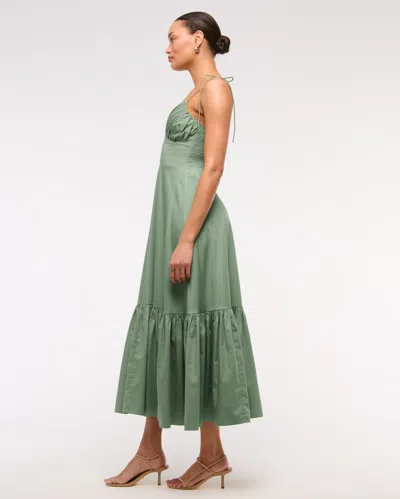 Abercrombie & Fitch Tie-strap Tiered Maxi Dress In Green