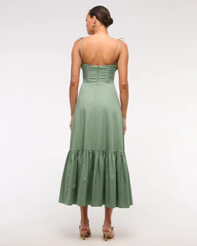 Abercrombie & Fitch Tie-strap Tiered Maxi Dress In Green
