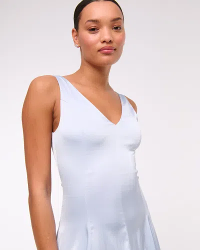 Abercrombie & Fitch Plunge Bubble Hem Midi Dress In Blue