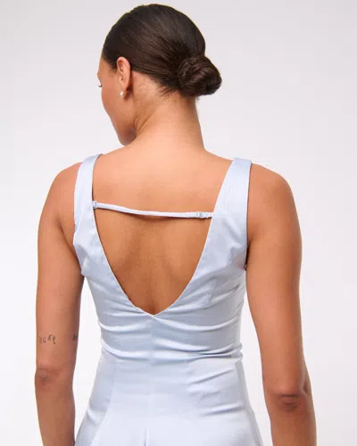 Abercrombie & Fitch Plunge Bubble Hem Midi Dress In Blue