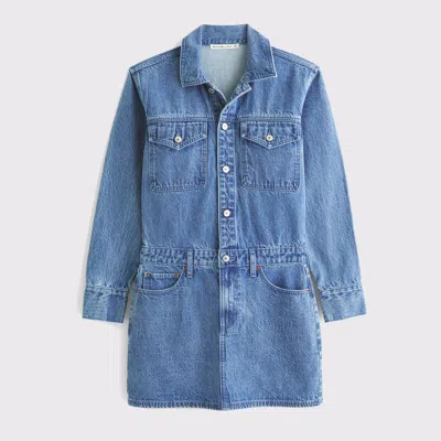 Abercrombie & Fitch Long-sleeve Denim Shirt Dress In Blue