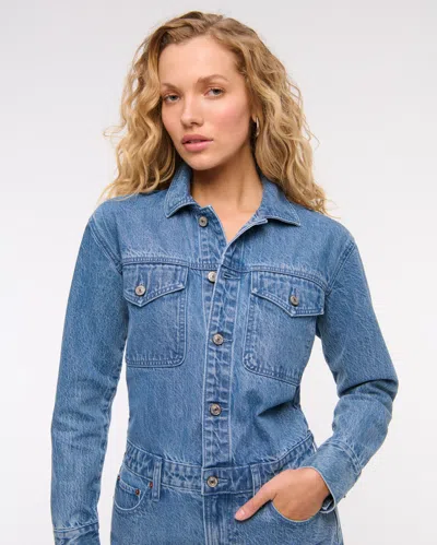 Abercrombie & Fitch Long-sleeve Denim Shirt Dress In Blue