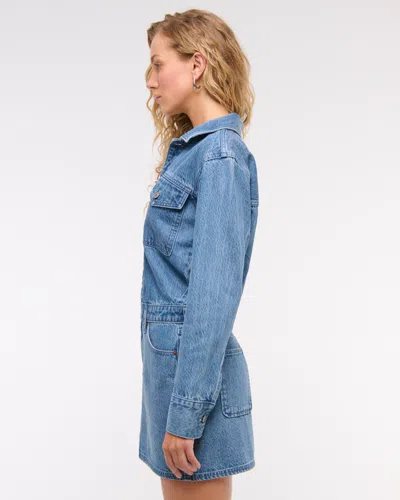 Abercrombie & Fitch Long-sleeve Denim Shirt Dress In Blue