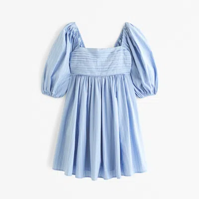Abercrombie & Fitch Emerson Poplin Puff Sleeve Mini Dress In Blue