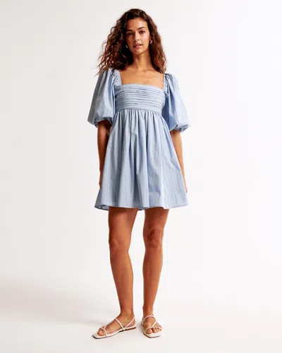 Abercrombie & Fitch Emerson Poplin Puff Sleeve Mini Dress In Blue
