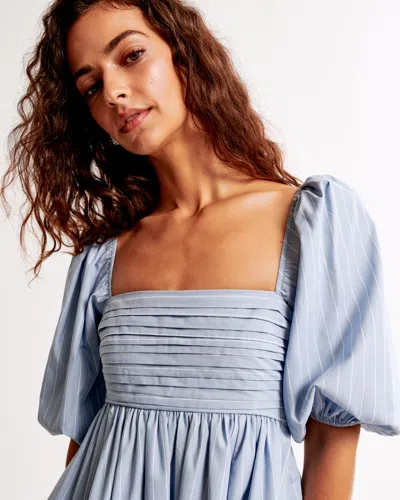 Abercrombie & Fitch Emerson Poplin Puff Sleeve Mini Dress In Blue
