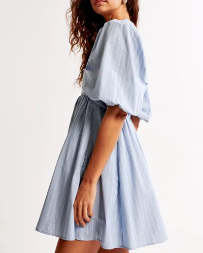 Abercrombie & Fitch Emerson Poplin Puff Sleeve Mini Dress In Blue