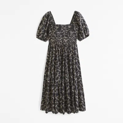 Abercrombie & Fitch The A&f Emerson Poplin Puff Sleeve Midi Dress In Black