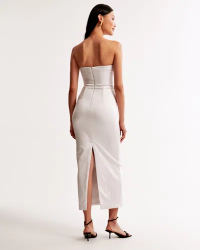 Abercrombie & Fitch Strapless Satin Sculpt Maxi Dress In White
